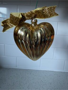 Gold Heart Holiday Ornament with Glitter Bow
